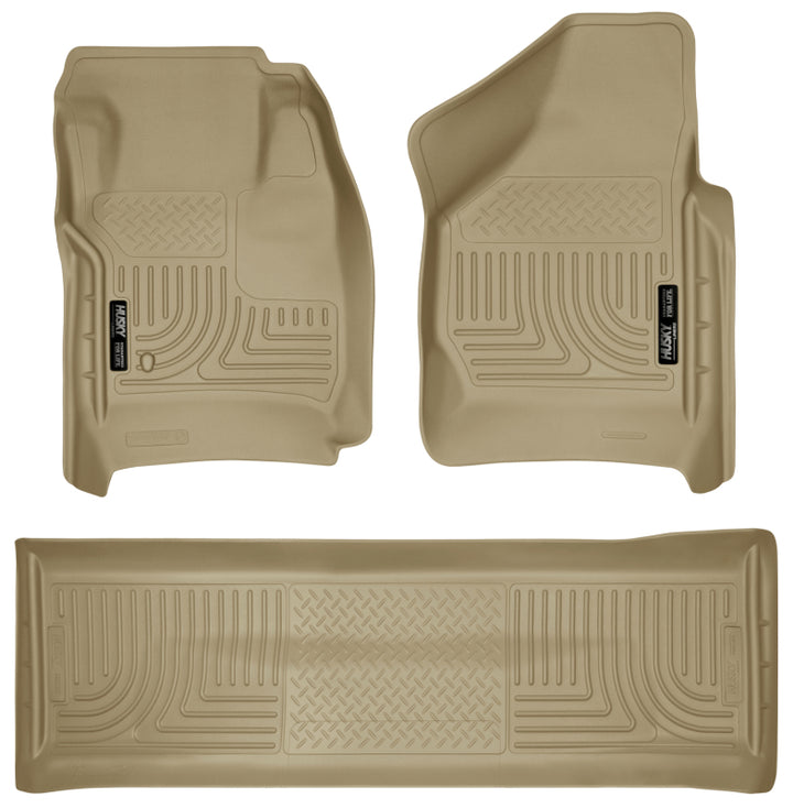 Husky Liners 08-10 Ford SD Crew Cab WeatherBeater Combo Tan Floor Liners (w/o Manual Trans Case) - Bull Strap