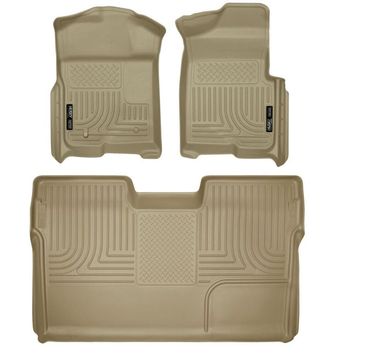 Husky Liners 09-12 Ford F-150 Super Crew Cab WeatherBeater Combo Tan Floor Liners - Bull Strap