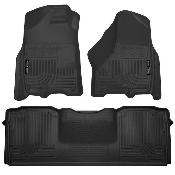 Husky Liners 10-12 Dodge Ram 2500/3500 Mega Cab WeatherBeater Combo Black Floor Liners - Bull Strap