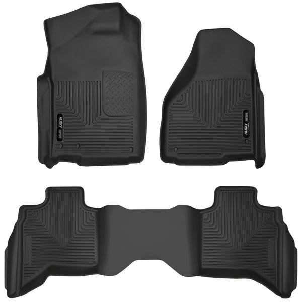 Husky Liners 10-18 Dodge Ram 1500 Quad Cab X-Act Contour Front & Second Seat Floor Liners - Black - Bull Strap