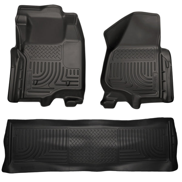 Husky Liners 11-12 Ford SD Crew Cab WeatherBeater Combo Black Floor Liners (w/o Manual Trans Case) - Bull Strap