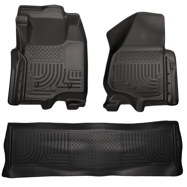 Husky Liners 11-12 Ford SD Crew Cab WeatherBeater Combo Black Floor Liners (w/o Manual Trans Case) - Bull Strap