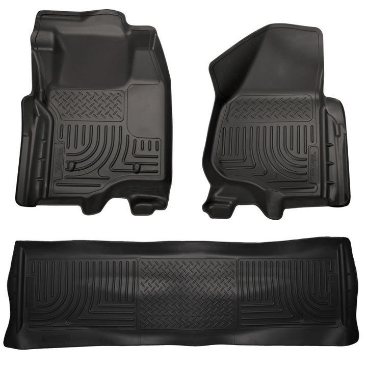Husky Liners 11-12 Ford SD Crew Cab WeatherBeater Combo Black Floor Liners (w/o Manual Trans Case) - Bull Strap