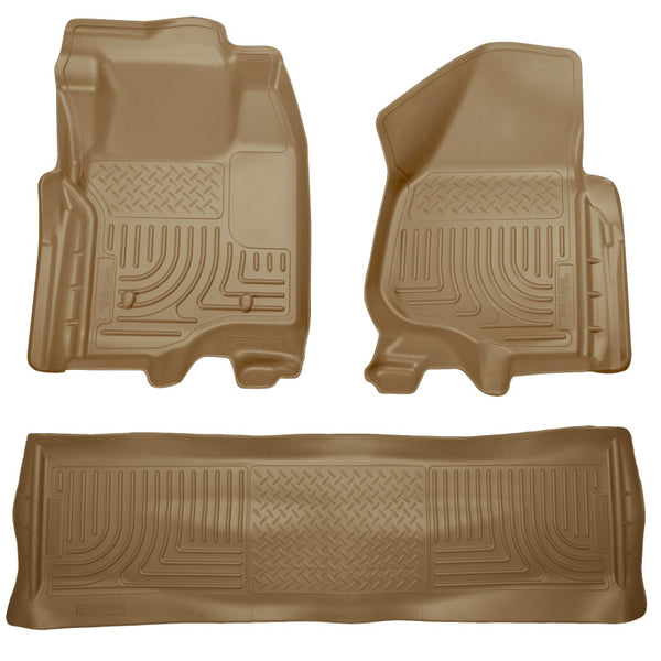 Husky Liners 11-12 Ford SD Crew Cab WeatherBeater Combo Tan Floor Liners (w/o Manual Trans Case) - Bull Strap
