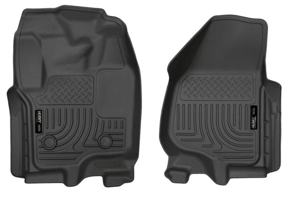 Husky Liners 12-15 Ford Super Duty Crew & Extended Cab WeatherBeater Front Row Black Floor Liners - Bull Strap