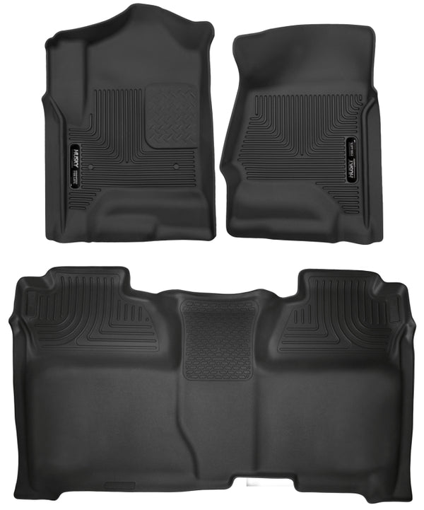 Husky Liners 14-18 Chevrolet Silverado Crew Cab X-Act Contour Front & Second Seat Floor Liners - Bull Strap