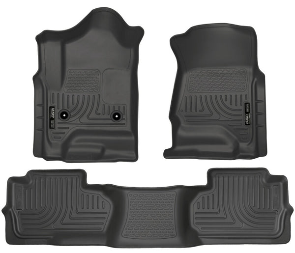 Husky Liners 14 Chevrolet Silverado/GMC Sierra Dbl Cab WeatherBeater Black Front&2nd Seat Floor Line - Bull Strap