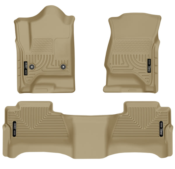 Husky Liners 14 Chevrolet Silverado/GMC Sierra WeatherBeater Tan Front & 2nd Seat Floor Liners - Bull Strap