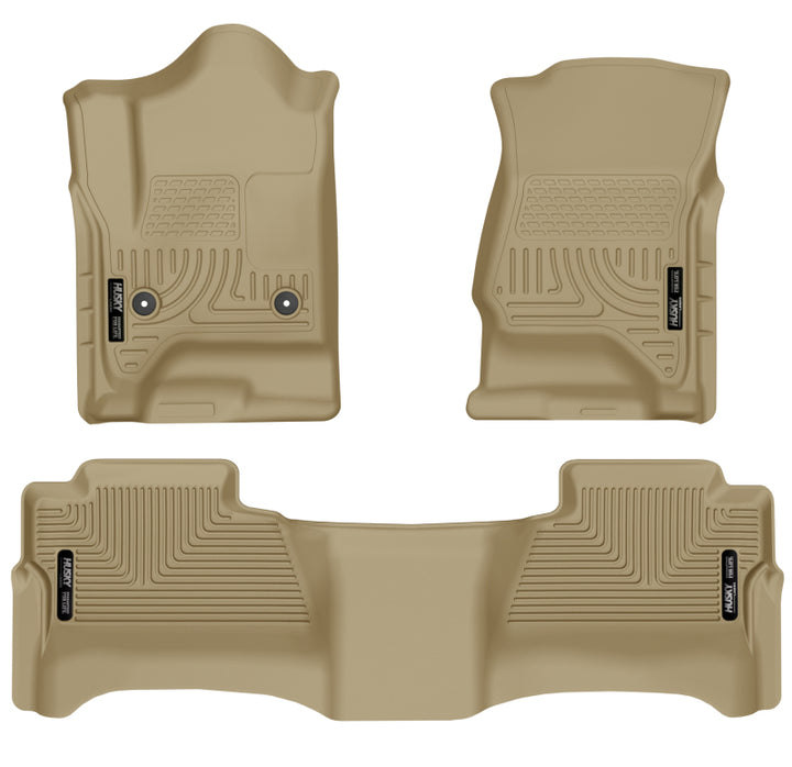 Husky Liners 14 Chevrolet Silverado/GMC Sierra WeatherBeater Tan Front & 2nd Seat Floor Liners - Bull Strap