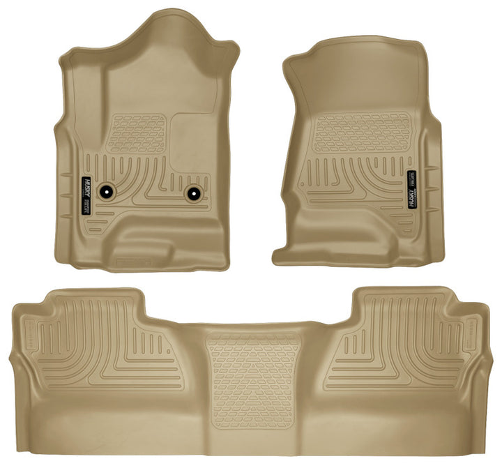Husky Liners 14 Chevrolet Silverado/GMC Sierra WeatherBeater Tan Front & 2nd Seat Floor Liners - Bull Strap