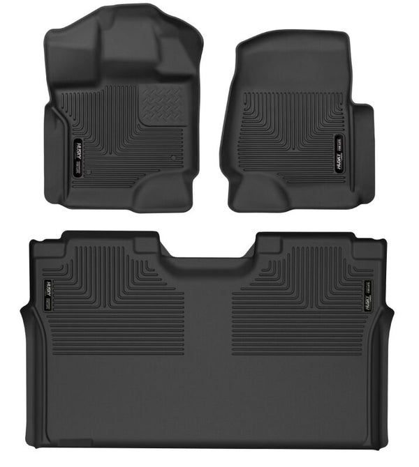 Husky Liners 15-23 Ford F-150 SuperCrew Cab X-Act Contour Front & 2nd Row Seat Floor Liners - Black - Bull Strap