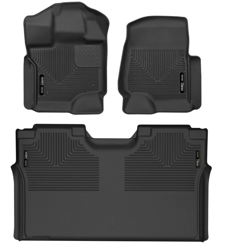 Husky Liners 15-23 Ford F-150 SuperCrew Cab X-Act Contour Front & 2nd Row Seat Floor Liners - Black - Bull Strap