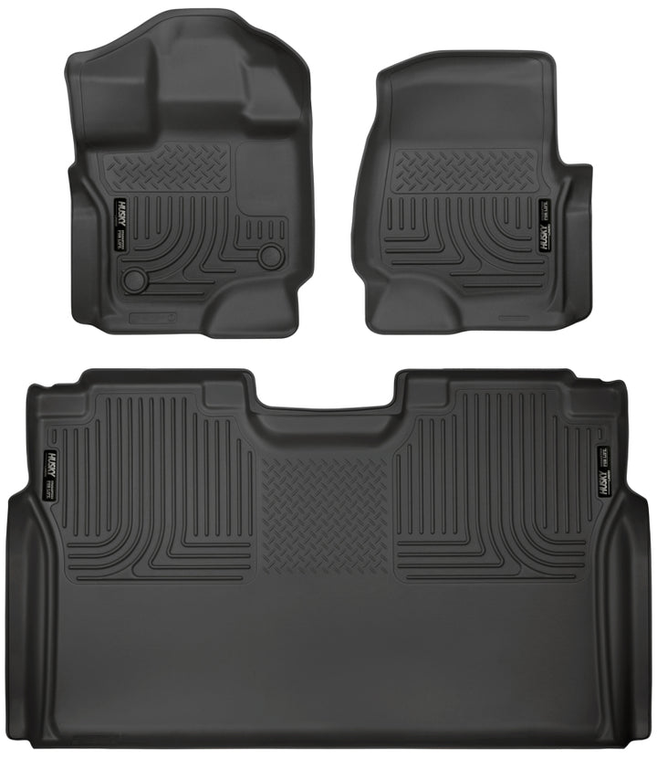 Husky Liners 15-23 Ford F-150 SuperCrew Weatherbeater Black Front & 2nd Seat Floor Liners - Bull Strap