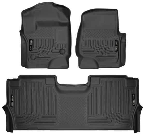 Husky Liners 17-19 F-250/F-350/F-450 Crew Cab Weatherbeater Black Front & 2nd Seat Floor Liners - Bull Strap
