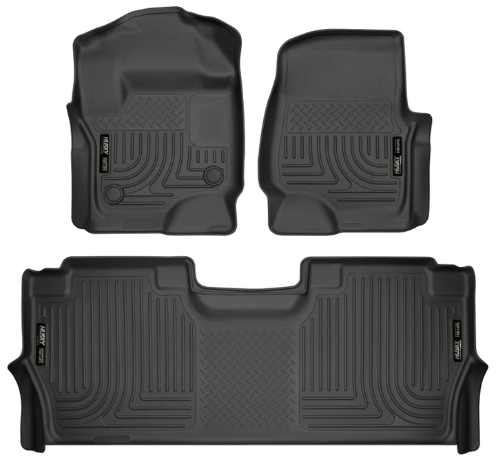 Husky Liners 17-19 F-250/F-350/F-450 Crew Cab Weatherbeater Black Front & 2nd Seat Floor Liners - Bull Strap