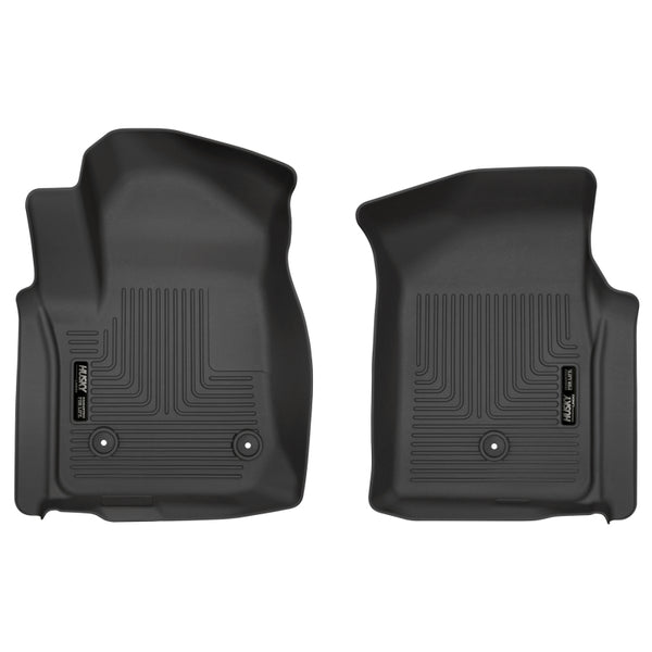 Husky Liners 19-20 Chevy Silverado WeatherBeater Black Floor Liners - Front - Bull Strap