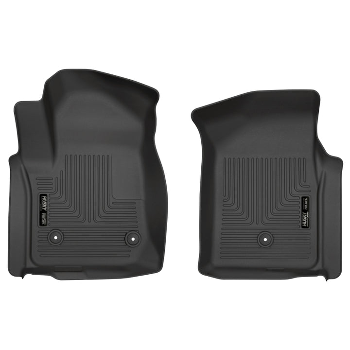 Husky Liners 19-20 Chevy Silverado WeatherBeater Black Floor Liners - Front - Bull Strap