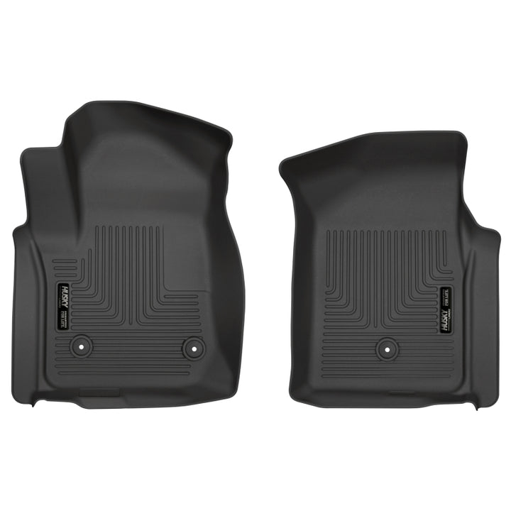 Husky Liners 19-20 Chevy Silverado WeatherBeater Black Floor Liners - Front - Bull Strap