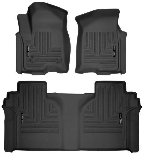 Husky Liners 19-23 Chevrolet Silverado 1500 Crew Cab WeatherBeater Blk Front & 2nd Seat Floor Liners - Bull Strap