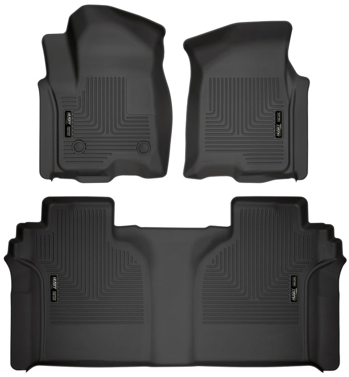 Husky Liners 19-23 Chevrolet Silverado 1500 Crew Cab WeatherBeater Blk Front & 2nd Seat Floor Liners - Bull Strap