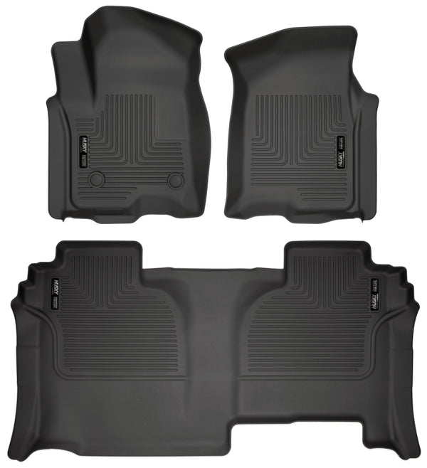 Husky Liners 19-23 GMC Sierra 1500 Double Cab Weatherbeater Black Front & 2nd Seat Floor Liners - Bull Strap