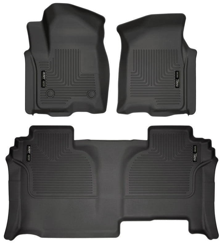 Husky Liners 19-23 GMC Sierra 1500 Double Cab Weatherbeater Black Front & 2nd Seat Floor Liners - Bull Strap