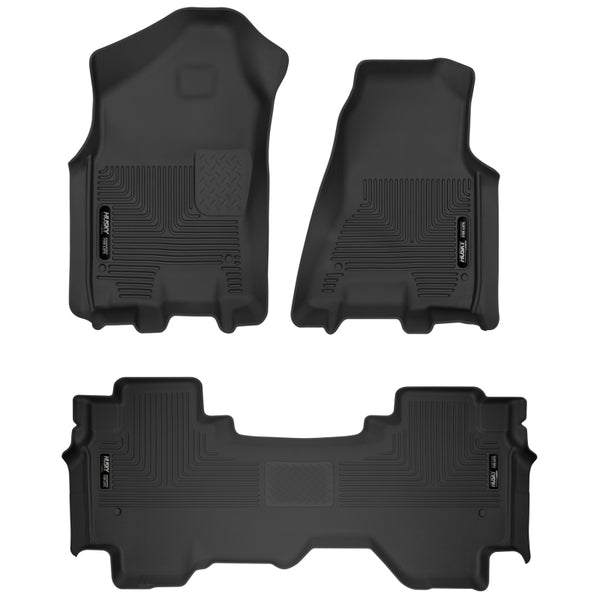 Husky Liners 19-24 Dodge Ram 1500 X-Act Front + 2nd Seat Floor Liner Set - Black - Bull Strap