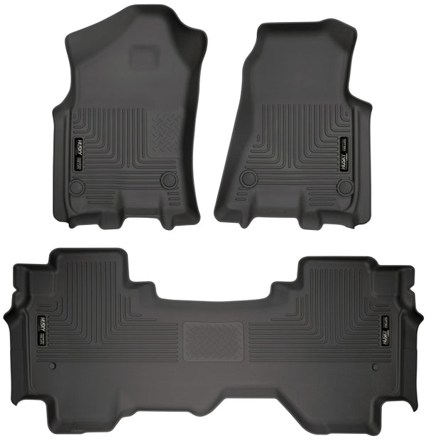 Husky Liners 19 Dodge Ram 1500 Quad Cab Weatherbeater Black Front & 2nd Seat Floor Liners - Bull Strap