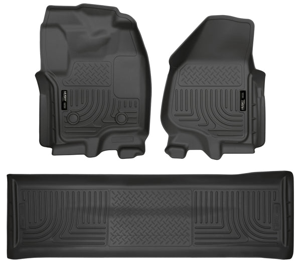 Husky Liners 2012.5 Ford SD Crew Cab WeatherBeater Combo Black Floor Liners (w/o Manual Trans Case) - Bull Strap