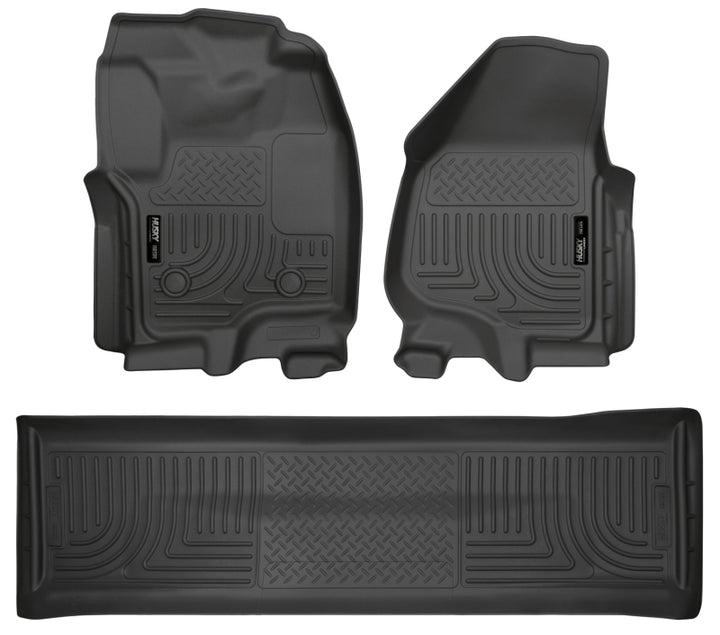 Husky Liners 2012.5 Ford SD Crew Cab WeatherBeater Combo Black Floor Liners (w/o Manual Trans Case) - Bull Strap