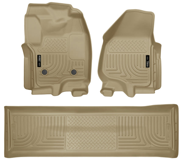 Husky Liners 2012.5 Ford SD Crew Cab WeatherBeater Combo Tan Floor Liners (w/o Manual Trans Case) - Bull Strap