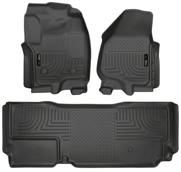 Husky Liners 2012.5 Ford SD Super Cab WeatherBeater Combo Black Floor Liners (w/o Manual Trans Case) - Bull Strap