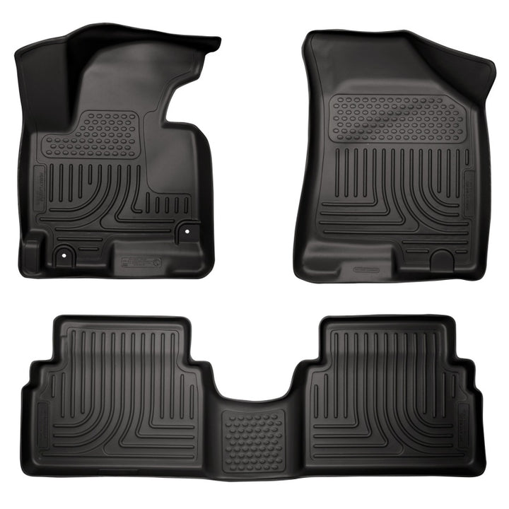 Husky Liners 2014 Kia Sportage w/Retain Hooks WeatherBeater Combo Front & 2nd Row Black Floor Liners - Bull Strap