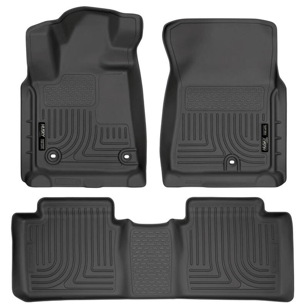 Husky Liners 2014 Toyota Tundra Double Cab Pickup WeatherBeater Black Front & 2nd Seat Floor Liners - Bull Strap