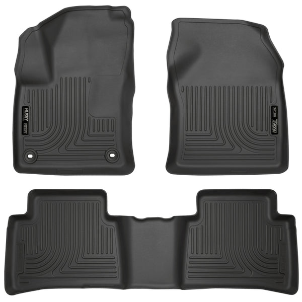 Husky Liners 2016 Toyota Prius Weatherbeater Black Front & 2nd Seat Floor Liners (Footwell Coverage) - Bull Strap