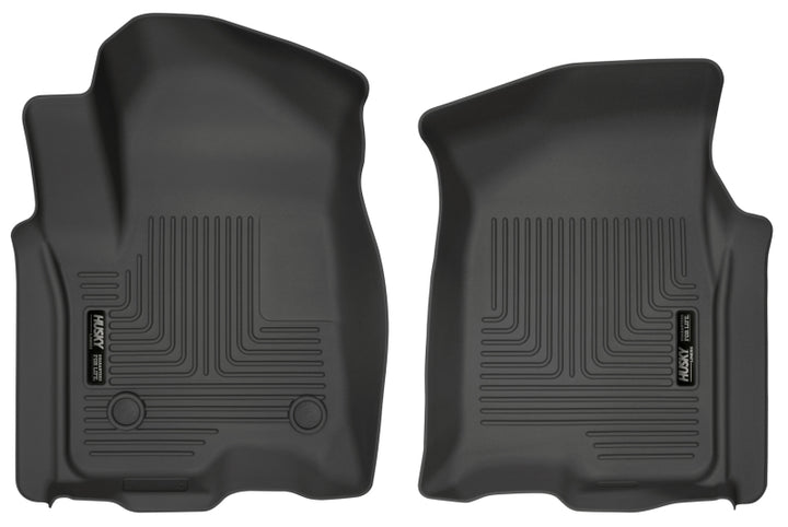 Husky Liners 2019 Chevrolet Silverado 1500 Crew Cab WeatherBeater Black Front Floor Liners - Bull Strap