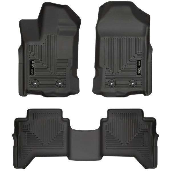 Husky Liners 2019+ Ford Ranger SuperCrew Cab Weatherbeater Black Front & 2nd Seat Floor Liners - Bull Strap