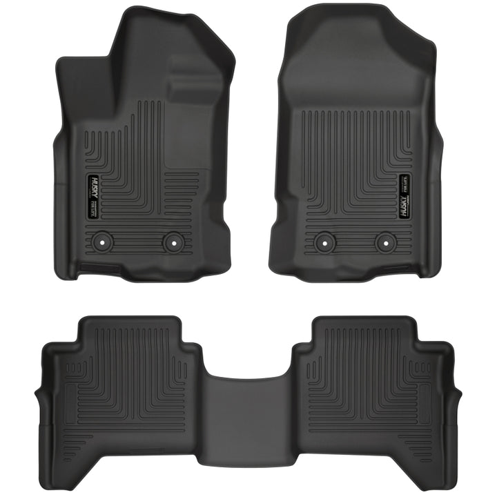 Husky Liners 2019+ Ford Ranger SuperCrew Cab Weatherbeater Black Front & 2nd Seat Floor Liners - Bull Strap