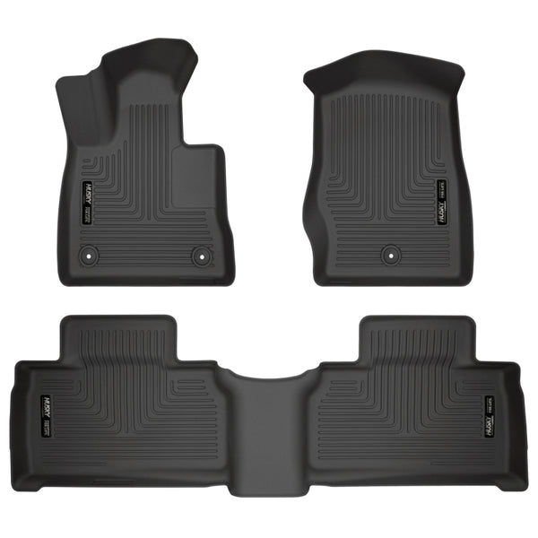 Husky Liners 2020 Ford Explorer Weatherbeater Black Front & 2nd Seat Floor Liners - Bull Strap
