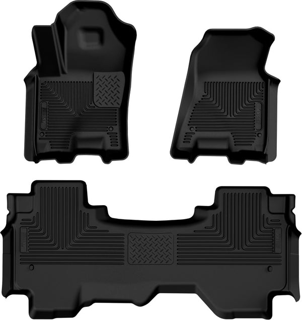Husky Liners 2025 RAM 1500 Quad Cab Weatherbeater Front & 2nd Seat Floorliner (3pc Set) - Blk - Bull Strap