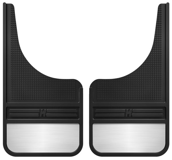 Husky Liners Universal 12in Wide Black Rubber Front Mud Flaps w/ Weight - Bull Strap