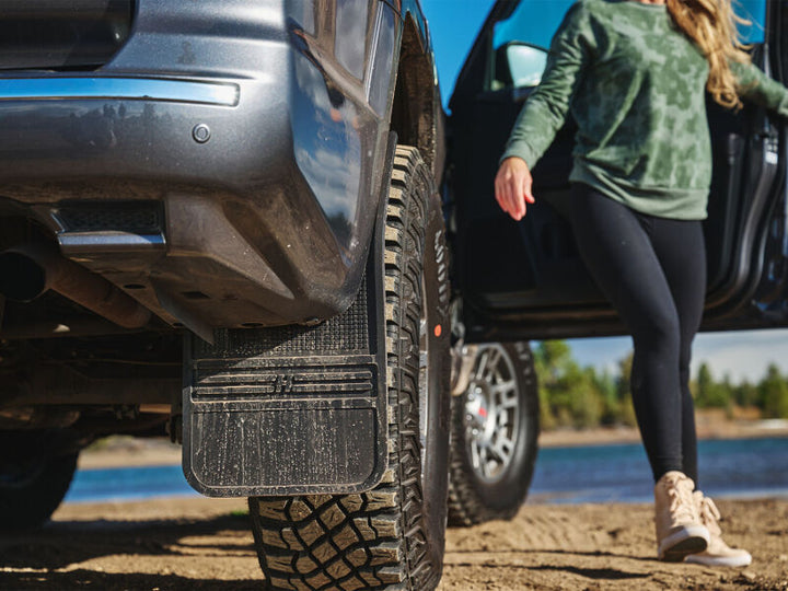 Husky Liners Universal 12in Wide Black Rubber Front Mud Flaps w/ Weight - Bull Strap