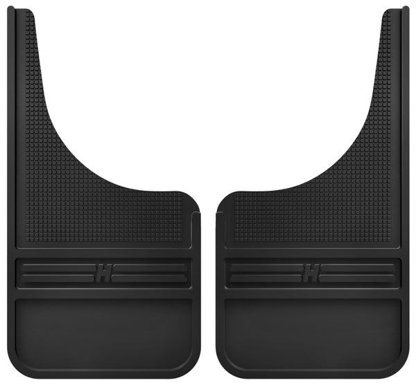 Husky Liners Universal 12in Wide Black Rubber Front Mud Flaps w/o Weight - Bull Strap