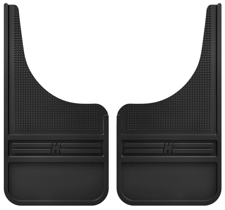 Husky Liners Universal 12in Wide Black Rubber Front Mud Flaps w/o Weight - Bull Strap