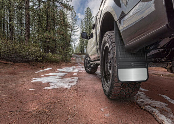 Husky Liners Universal 12in Wide Black Rubber Front Mud Flaps w/o Weight - Bull Strap