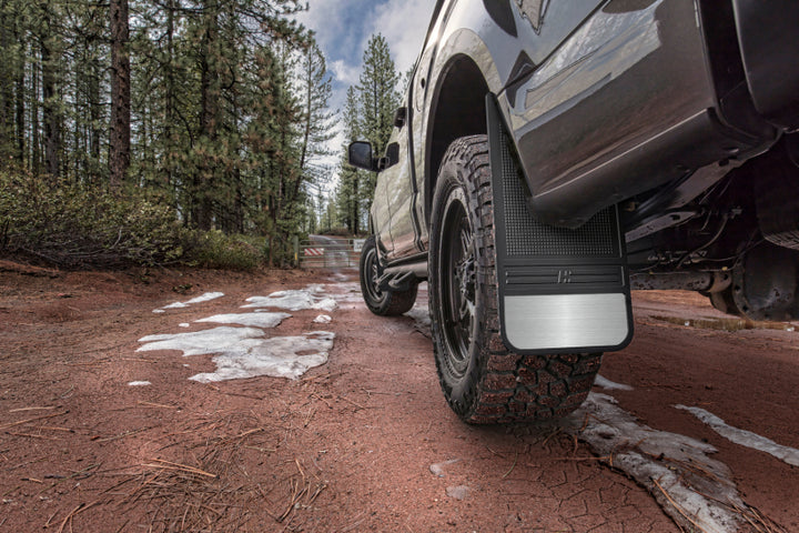 Husky Liners Universal 12in Wide Black Rubber Rear Mud Flaps w/o Weight - Bull Strap