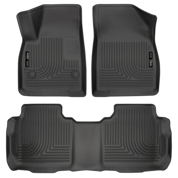 Husky Liners Weatherbeater 17-23 Cadillac XT5 / 17-23 GMC Acadia Front & 2nd Seat Floor Liners - Blk - Bull Strap
