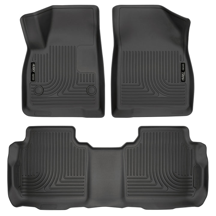 Husky Liners Weatherbeater 17-23 Cadillac XT5 / 17-23 GMC Acadia Front & 2nd Seat Floor Liners - Blk - Bull Strap