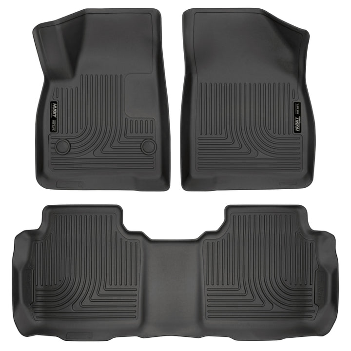 Husky Liners Weatherbeater 17-23 Cadillac XT5 / 17-23 GMC Acadia Front & 2nd Seat Floor Liners - Blk - Bull Strap