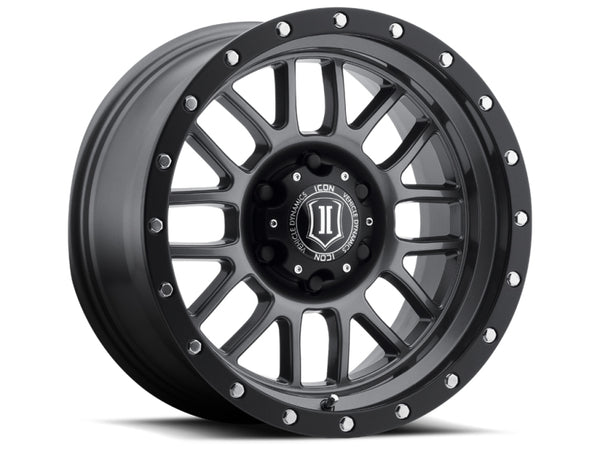 ICON Alpha 17x8.5 5x5 0mm Offset 4.75in BS 71.5mm Bore Gun Metal Wheel - Bull Strap